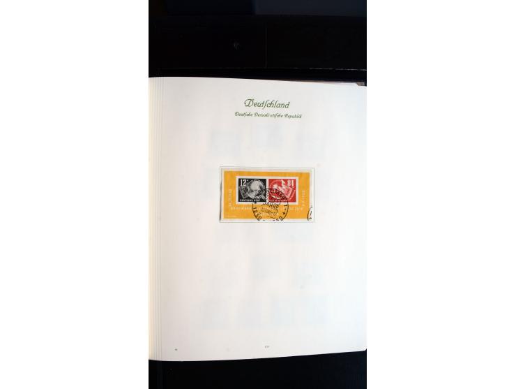 1948/65, gestempelte Sammlungen von Bund, Berlin, DDR und Saarland in zwei Vordruckalben, in den Hauptnummern bis auf Berlin 