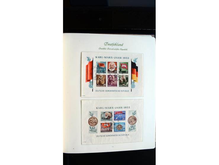 1948/65, gestempelte Sammlungen von Bund, Berlin, DDR und Saarland in zwei Vordruckalben, in den Hauptnummern bis auf Berlin 