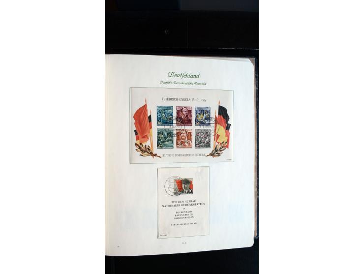 1948/65, gestempelte Sammlungen von Bund, Berlin, DDR und Saarland in zwei Vordruckalben, in den Hauptnummern bis auf Berlin 