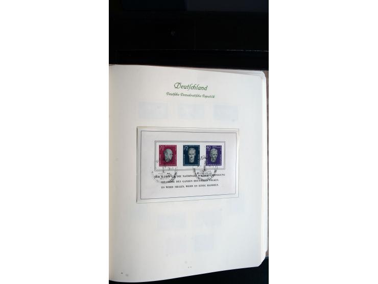 1948/65, gestempelte Sammlungen von Bund, Berlin, DDR und Saarland in zwei Vordruckalben, in den Hauptnummern bis auf Berlin 