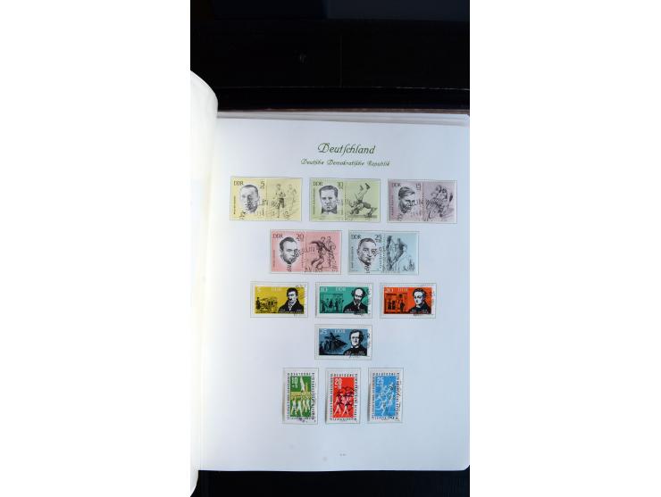 1948/65, gestempelte Sammlungen von Bund, Berlin, DDR und Saarland in zwei Vordruckalben, in den Hauptnummern bis auf Berlin 