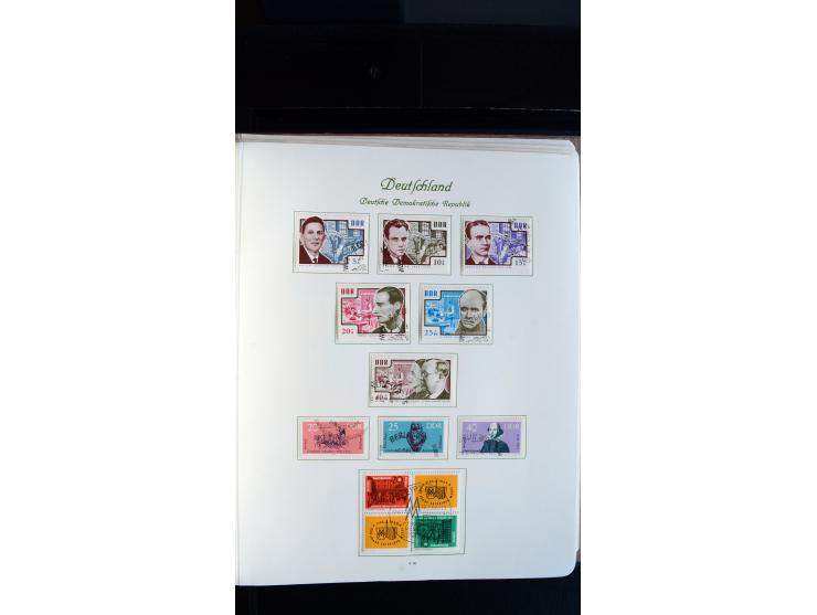 1948/65, gestempelte Sammlungen von Bund, Berlin, DDR und Saarland in zwei Vordruckalben, in den Hauptnummern bis auf Berlin 