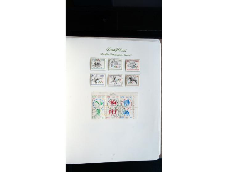 1948/65, gestempelte Sammlungen von Bund, Berlin, DDR und Saarland in zwei Vordruckalben, in den Hauptnummern bis auf Berlin 