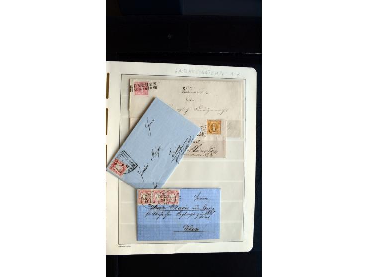 MÜNCHEN: Ortsstempel-Sammlungsbestand mit rund 50 Marken und Briefstücken sowie 32 frankierten Briefen und einer Korresponden
