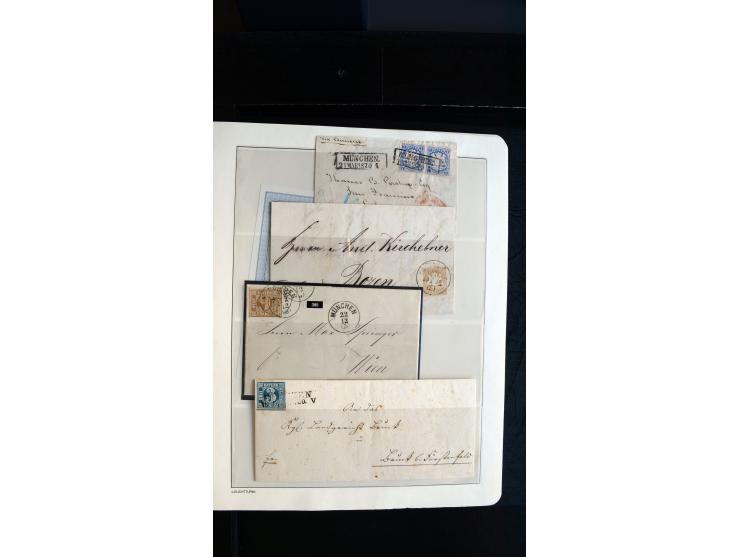 MÜNCHEN: Ortsstempel-Sammlungsbestand mit rund 50 Marken und Briefstücken sowie 32 frankierten Briefen und einer Korresponden