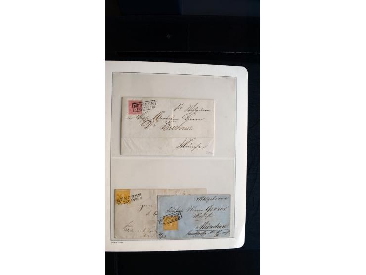 MÜNCHEN: Ortsstempel-Sammlungsbestand mit rund 50 Marken und Briefstücken sowie 32 frankierten Briefen und einer Korresponden