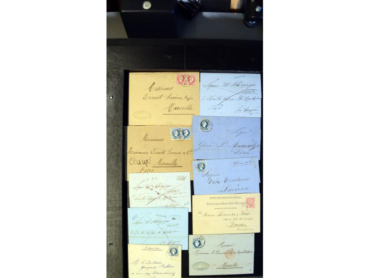 Canea 1848/87: Very interesting group of 19 entire letters, covers of letters, envelopes and postal card, some of the pre-sta