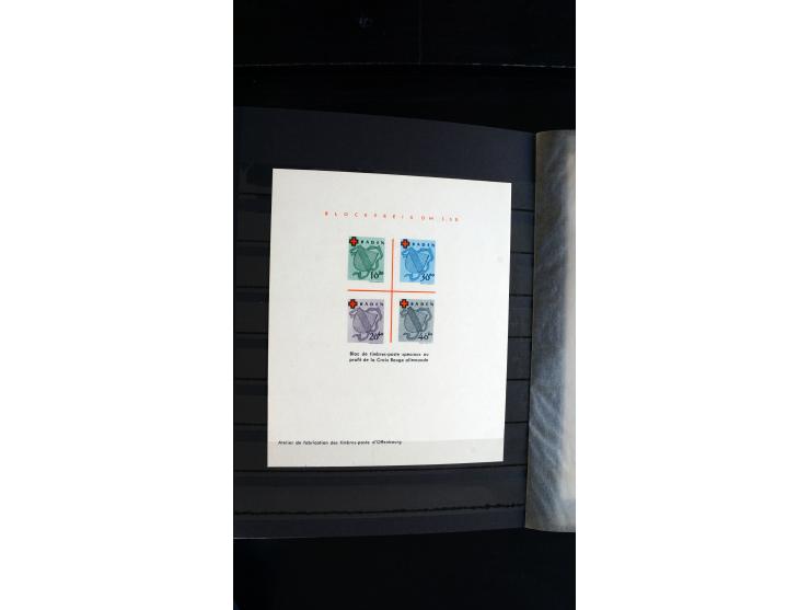 1947/49, hochinteressante Partie Ministerblocks, dabei Baden Mi.-Nr. 14-27, 28-37, 38-41, Bl. 1, 42-45, Bl.2, 46, 47-49, 50-5