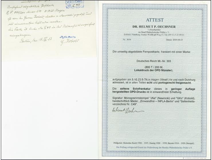 800 Tausend auf 200 M. lilarot als portogerechte Einzelfrankatur auf Postkarte von "HAGEN 5.10.23" nach Duisburg in guter Ges