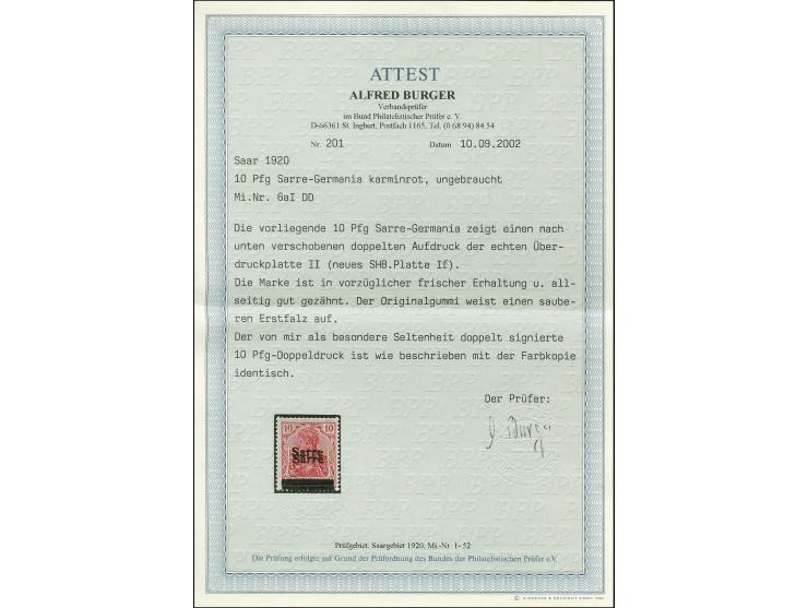 10 Pfennig dunkelkarminrot, sauber ungebraucht, tadellos, u.a. signiert Burger BPP mit Fotoattest (2002) (Mi. 900,-)