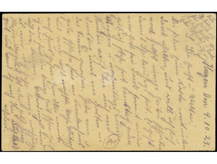 800 Tausend auf 200 M. lilarot als portogerechte Einzelfrankatur auf Postkarte von "HAGEN 5.10.23" nach Duisburg in guter Ges