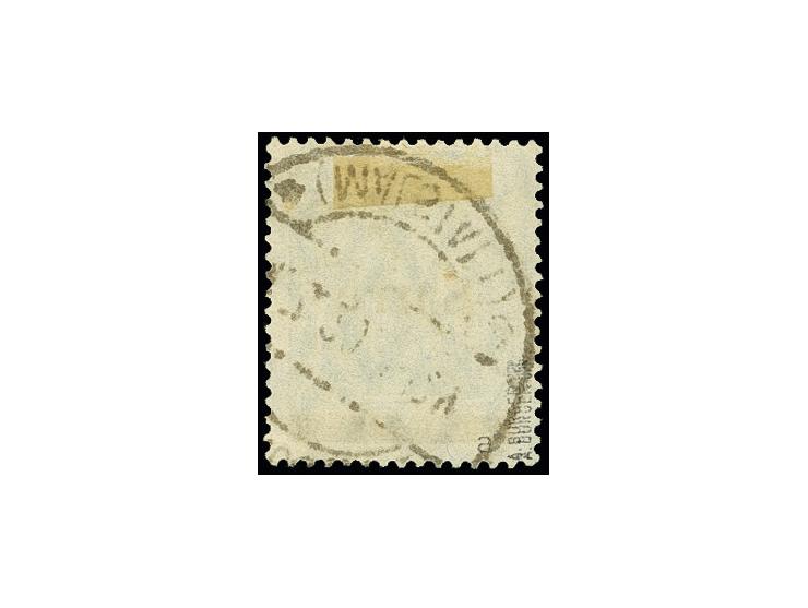 5 Pfennig grün von Aufdruckfeld 14 (A03) "drei halbkreisähnliche Beschädigungen im Balken - Schüsselchen", sauber gestempelt,