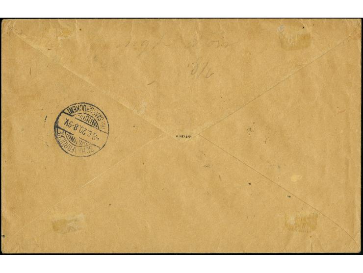 15 Pfennig schwärzlichgrauviolett als gestrennter ursprünglicher Viererblock mit stark verschobenem Aufdruck mit Zufrankatur 