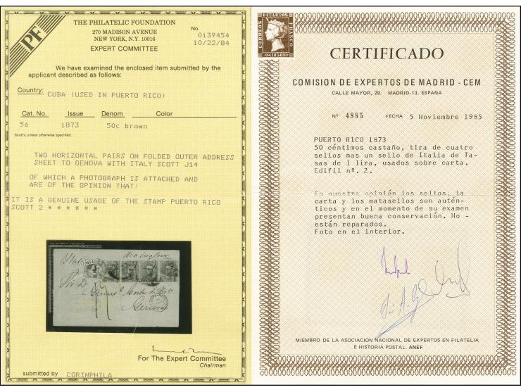 1873, Amadeus 50c. brown, two horizontal pairs tied by "Parilla" cancel to folded lettersheet endorsed "Via inglesa", conside