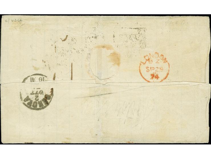 1873, Amadeus 50c. brown, two horizontal pairs tied by "Parilla" cancel to folded lettersheet endorsed "Via inglesa", conside