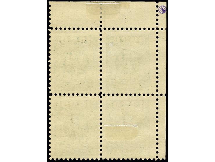 1L. auf 1000M. im Viererblock aus der linken oberen Bogenecke mit vertikal leicht verschobenem Aufdruck, Feld 12 mit typisch 