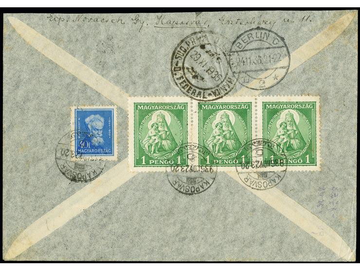 Ungarn: 1936, 7. Südamerikafahrt, Auflieferung Frankfurt mit Stempel "c", Brief von "KAPOSVAR 6.NOV." mit rückseitiger Franka