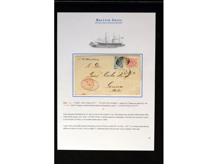 1867, Victoria 2sh. blue and 1873 3d. rose tied duplex "C61" "PORTO RICO MAR 24 77" to folded letter to Genoa, fine

Proven