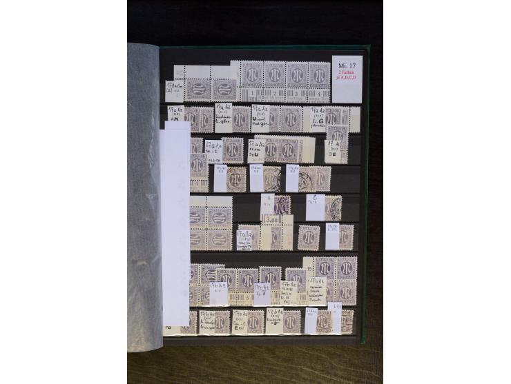 1945/46, kleine Spezial-Sammlung "AM-Post" mit Einheiten, Marken mit Bogenrändern inkl. Platten- und Bogenzählnummern und wei