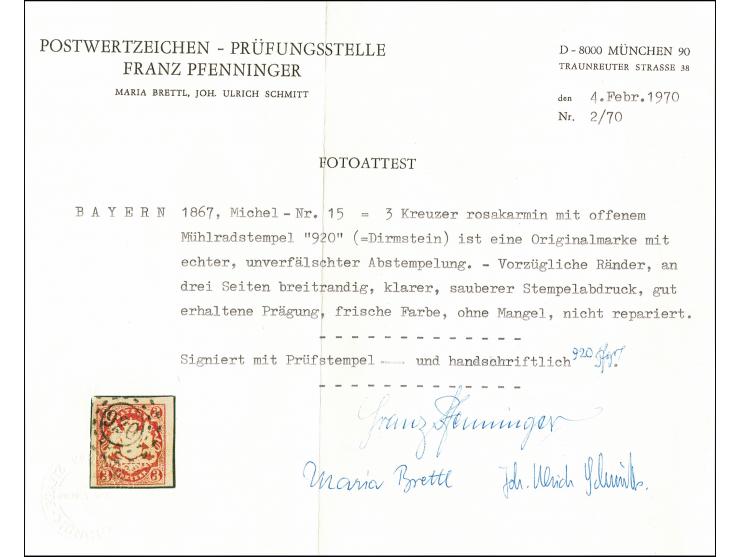 "920" DIRMSTEIN, sauber und sehr schön abgeschlagen auf Wappen 3 Kreuzer rosa, voll- bis sehr breitrandig und farbfrisch, Tin