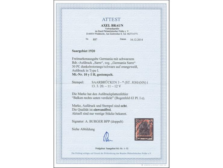 30 Pfg. dunkelrotorange/schwarz auf orangeweiß, sauber gestempelt, tadellos, seltene Variante, bisher sind nur wenige Exempla