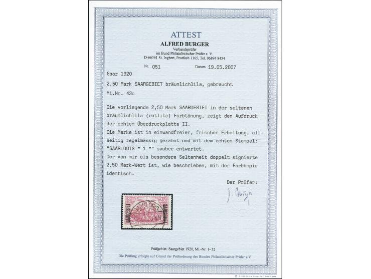 2,50 M. bräunlichlila, sauber gestempelt, tadellos, doppelt sign. Burger BPP mit Fotoattest (2007) (Mi. 1.100,-)
 
