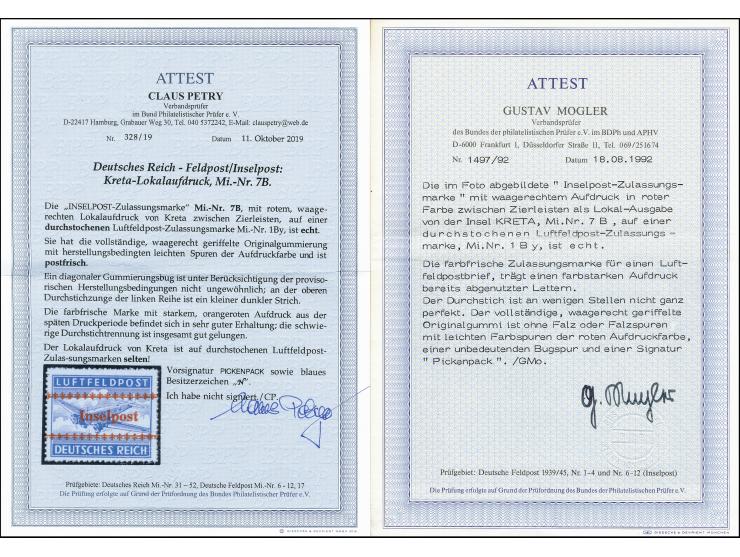 Kreta durchstochen, postfrisch, oben links ein kleiner dunkler Strich, sonst tadellos, selten, u.a. sign. Pickenpack sowie Fo