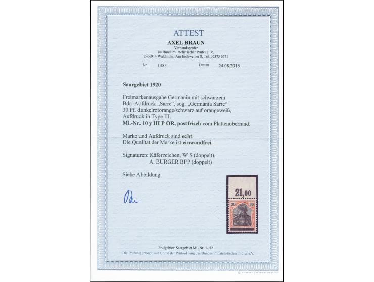 30 Pfg. dunkrotorange/schwarz auf orangweiß mit Oberrand, postfrisch, tadellos, sign. Dub, Schupp und Burger BPP sowie Fotoat