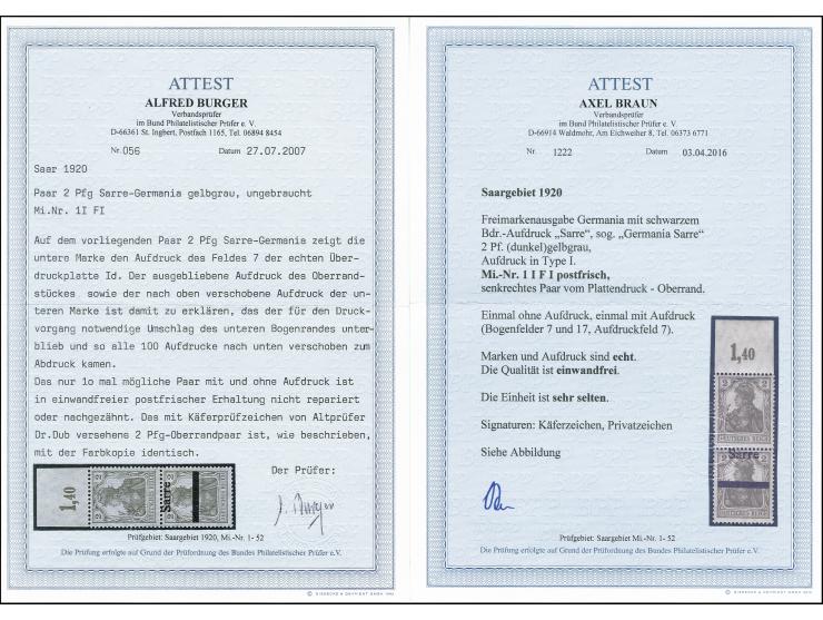 2 Pfg. senkrechtes Oberrandpaar, die obere Marke ohne Aufdruck, postfrisch, tadellos, selten, u.a. sign. Dub und Fotoatteste 