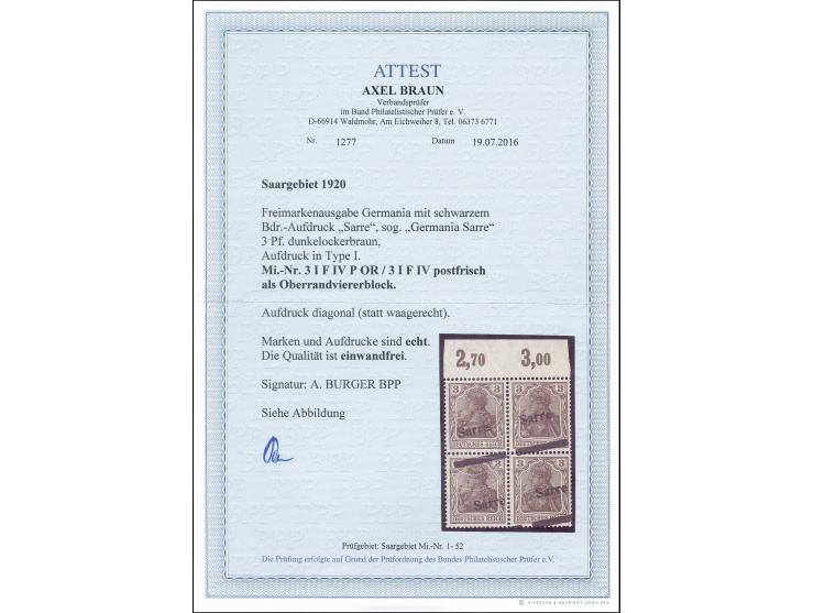 3 Pfg. im senkrechten Oberrandpaar mit diagonal verlaufendem Aufdruck, postfrisch, tadellos, sign. Burger BPP sowie Fotoattes