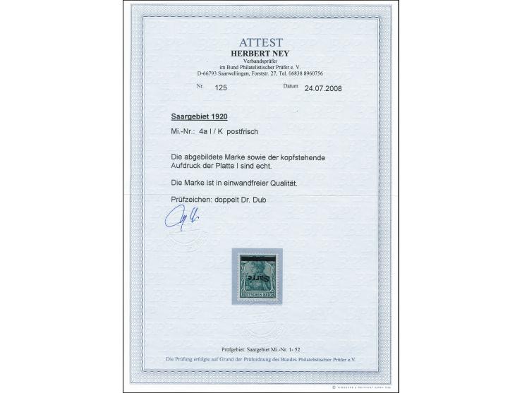 5 Pfg. grün, postfrisch, es wurde nur 1 Bogen der 5 Pfg. mit kopfstehendem Aufdruck überdruckt, tadellos, sign. Dub und Fotoa