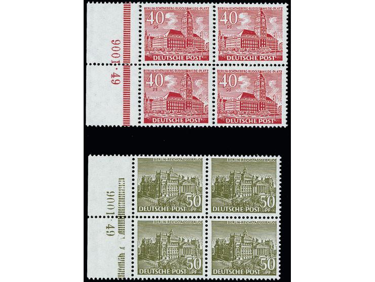 40 und 50 Pfg. jeweils im Randviererblock mit HAN "9001.49", postfrisch mit leichten Gummibügen im Rand, tadellos (Mi. 700,-)