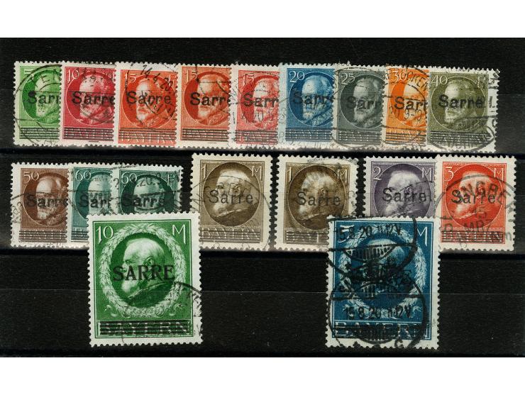 5 Pfg.-10 M. komplett mit 18 Werten inkl. allen Farben der 15 Pfg., 60 Pfg. und 1 M. sowie 5 M. mit Aufdruckabart „obere Gitt