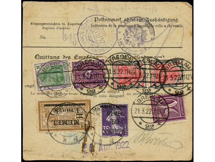 50fg. auf 35c. und 1m. auf 50c. mit Stempel "SCHMALLENINGKEN 23.3.22" rückseitig als Gebühr für Wiederholtes Vorzeigen auf fr