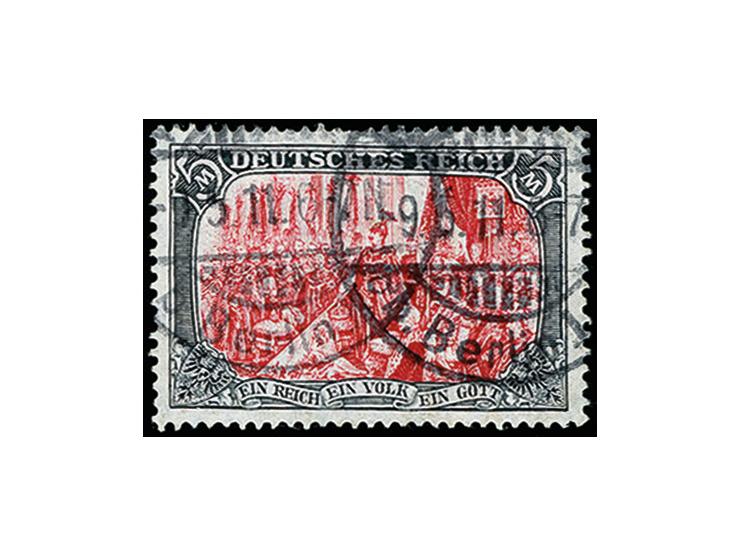 5 Mark schwarz/dunkelkarmin, Rahmen dunkelgelbocker quarzend, sogenannter MINISTERDRUCK, sauber gestempelt mit verkürztem Zah