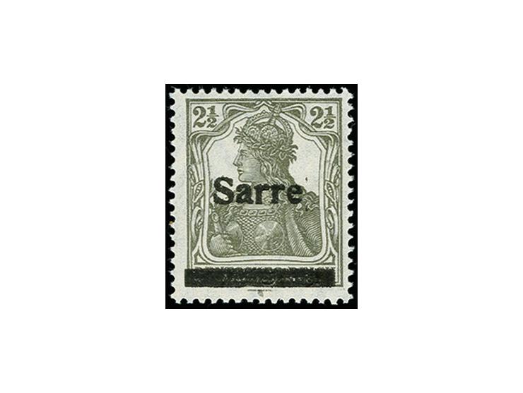 2½ Pfg. olivgrau mit Aufdruckfehler von Feld 7 "Doppelpunkt hinter Sarre", sauber ungebraucht, tadellos, u.a. sign. Dub und B
