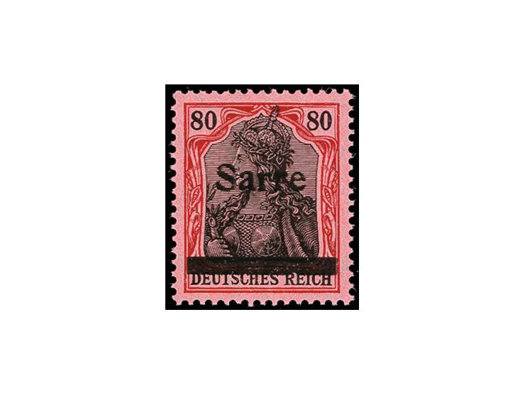 80 Pfg. karminrot/grauschwarz auf mittelgraurot mit Aufdruckfehler "Einkerbungen links am oberen Bogen des S", postfrisch, ta