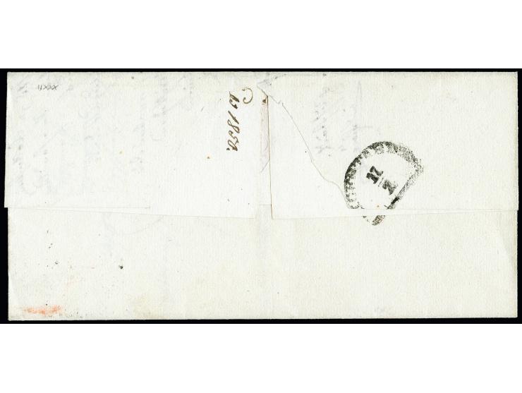 3 Kr. blau, Platte 1, farbfrisch und allseits breitrandig mit Schnittlinien an drei Seiten, sauber mit Halbkreisstempel „NEUB