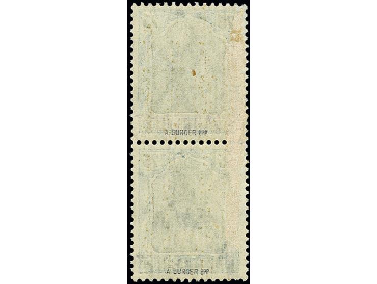 75 Pfg. Probedruck im senkrechten Paar, obere Marke mit rotem Aufdruck, untere Marke mit schwarzem Aufdruck, ungebraucht mit 