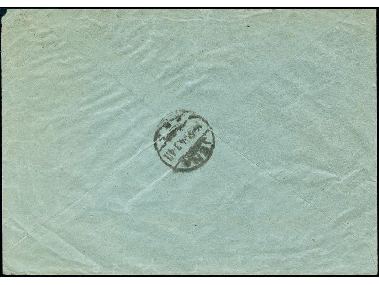 "KINTAI * a * 11.V.24" zweimal auf 50C. auf 1000M. auf R-Brief mit deutschem R-Zettel nach Jena, etwas knittrig, oben kleiner