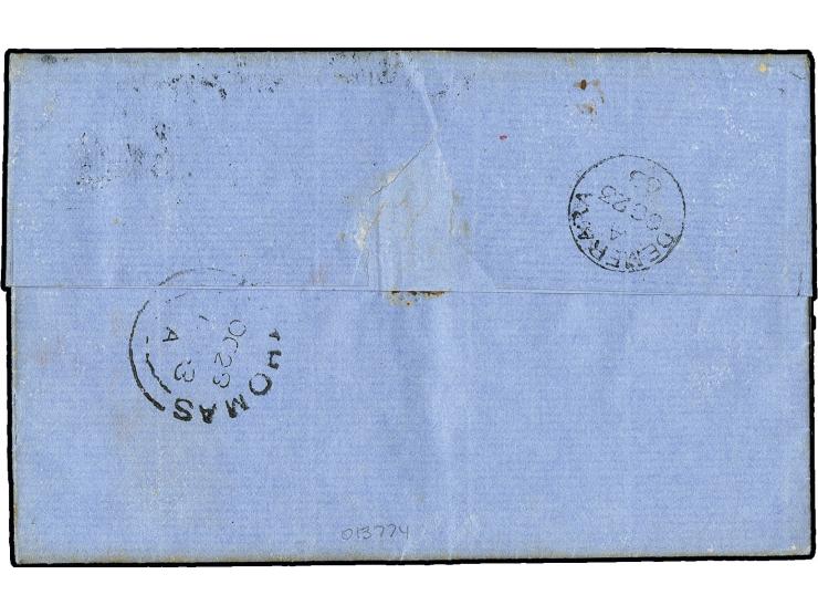 BRITISH GUYANA-JAMAICA: 1863, Entire letter, franked 1862/65, 12 c. dull purple, tied by "A03", from "DEMERARA OC 23 63" via 