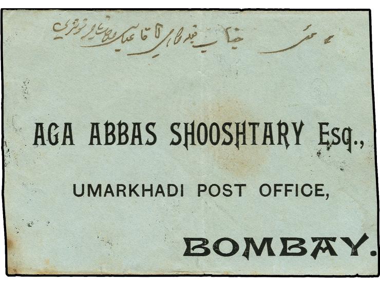 1910, British India Edward 3 p. grey, 10 copies in multiples tied by cds. "BAHRAIN 31 DE 10" to reverse of commercial cover t