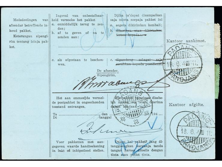1942, Seal of Postoffice of the Malay Military Department on 50c. and Dai Nippon Perak 10c., two singles each (one affixed ov