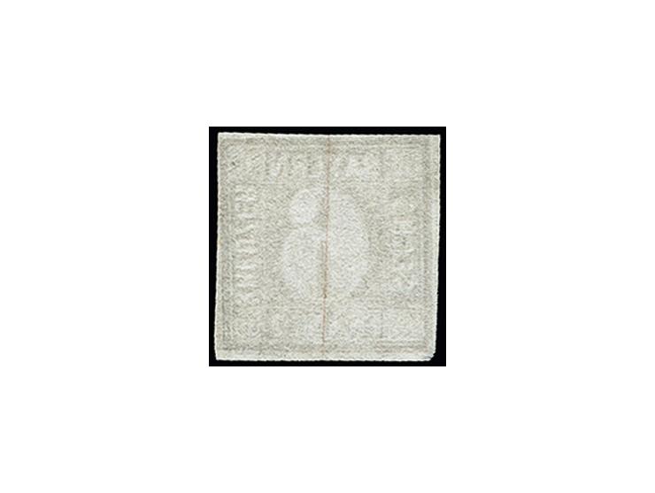 6 Kr. braun, Type I, farbfrisch und dreiseitig vollrandig, ungebraucht ohne Gummi, rechts mit Lupenrand bzw. winzig berührt u