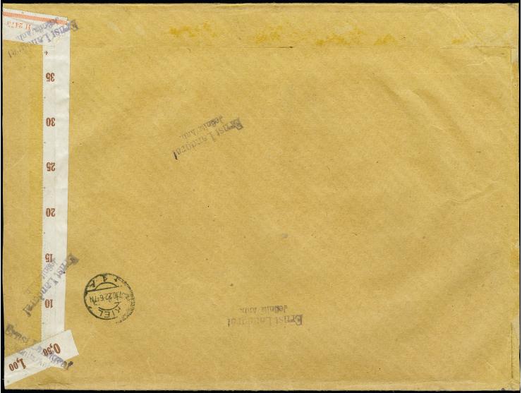 1921, Germania 10+30 Pfg., großes Blockstück des Zusammendruckbogens mit 10 Heftchenblättern, dreiseitig Bogenrand und 10 Lee