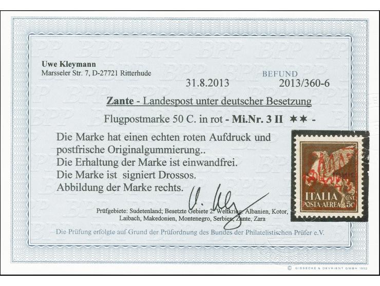 1943, Aufdruck lilarot: 25-50C., postfrisch, tadellos, signiert Drossos und Befund Kleymann BPP (für Mi.-Nr. 3II; 600,-)