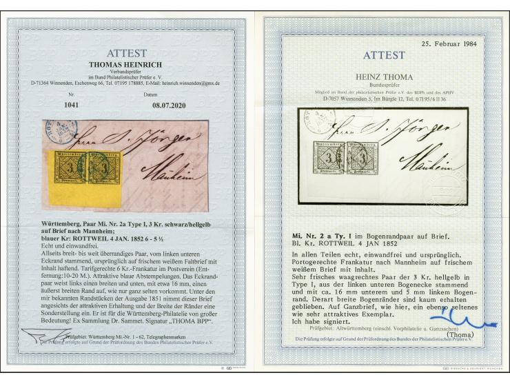 3 Kreuzer schwarz auf hellgelb im waagerechten Paar aus der linken unteren Bogenecke, sehr schön farbfrisch und allseits brei