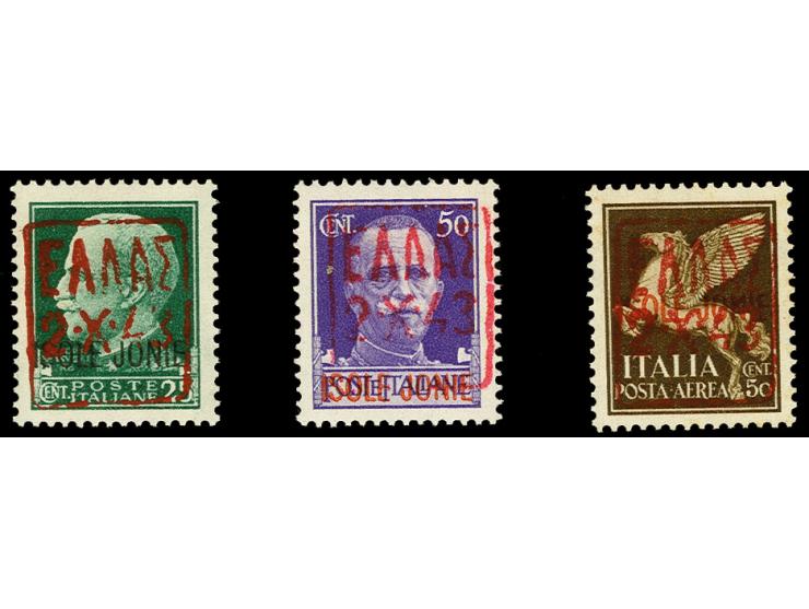 1943, Aufdruck lilarot: 25-50C., postfrisch, tadellos, signiert Drossos und Befund Kleymann BPP (für Mi.-Nr. 3II; 600,-)