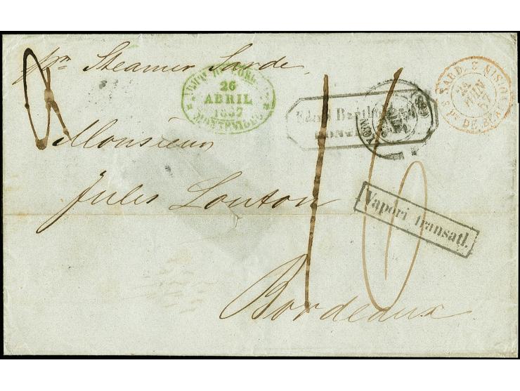 1857, folded lettersheet from dated "Montevideo 24 Avril" and endorsed "pr Steamer Sarde" addressed to Bordeaux with good str