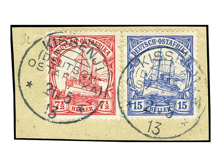 „KISSENJI DOA 21.5.13“, zweimal klar auf Kaiseryacht 10 und 20 Pfg. auf Briefstück, einwandfrei, Kurzbefund R. Steuer BPP (20